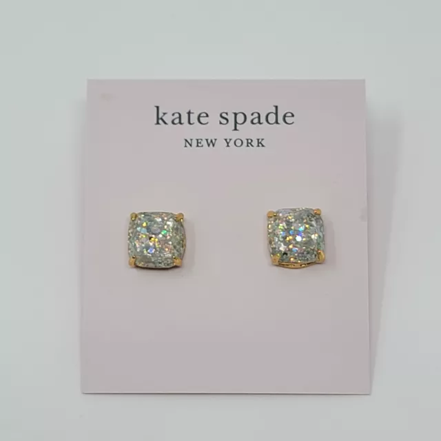 Kate Spade New York Mini Small Square Stud Earrings Opal Glitter Sparkle Gold