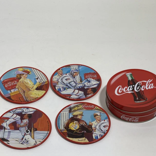 Vintage Coca Cola 1998 Coaster Set of 4 w/ Tin