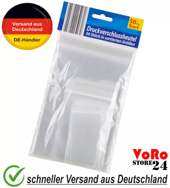 Druckverschlussbeutel PE-Folienbeutel 3 Größen Set ZIP Beutel 50my Verschluss