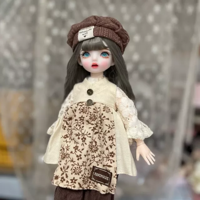 FULL SET 1/6 BJD Doll Cute Girl Face Makeup Eyes Wig Clothes Shoes Hat Kids GIFT