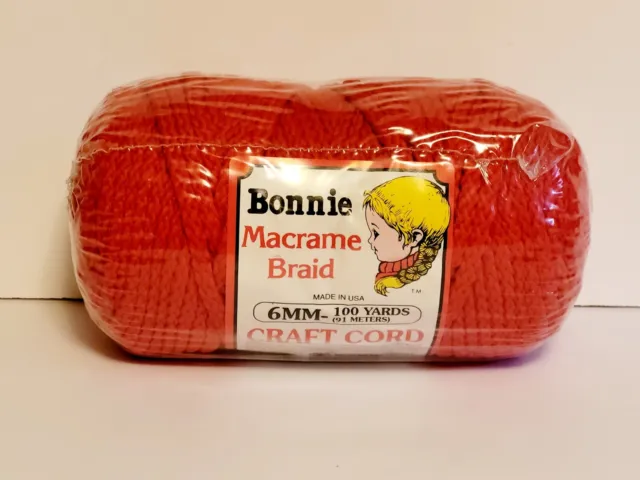"Cuerdo artesanal Bonnie Macrame trenzado 6 mm x 100 yardas ""rojo"" Pepperell hecho en EE. UU.