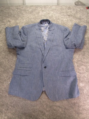J. HILBURN Blazer Blue Linen Cotton Sport Coat Jacket Bespoke 50S Classic Fit