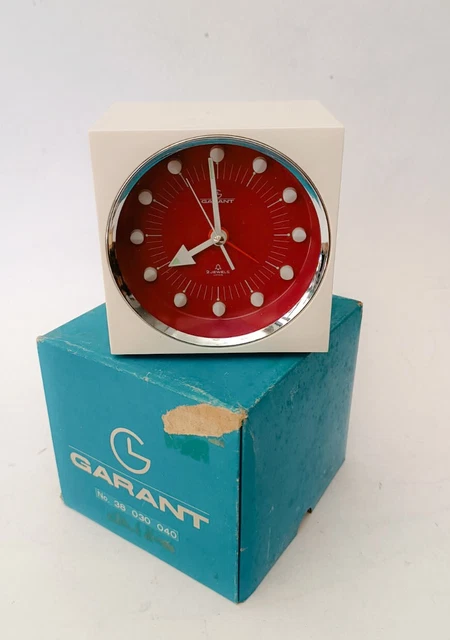 ♥ Orologio Da Tavolo Garant 2 Jewels Vintage Space Age Design Bianco Cubic