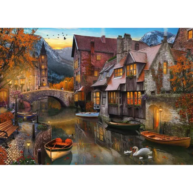 Frameless Oil Painting Arts Picture By Number Riverside Town Hand Painted Craft