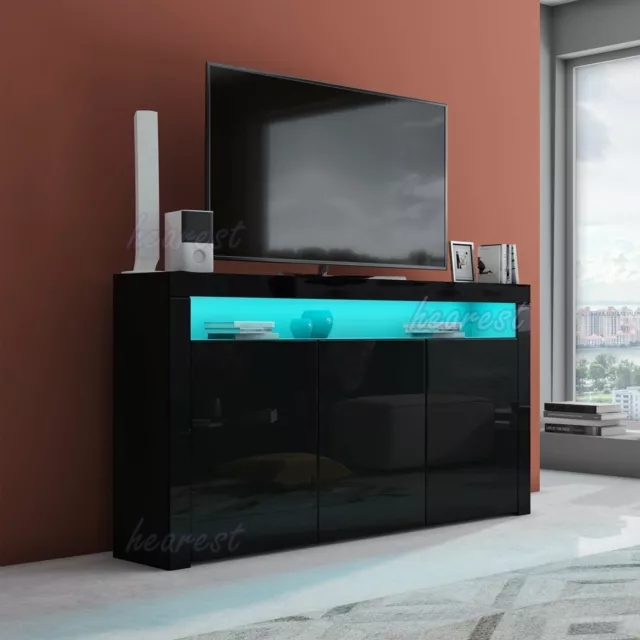 LED Sideboard High Gloss Buffet Cupboard Display Cabinet TV Unit Stand 3 Doors