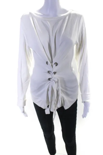 Bailey 44 Womens White Lace Up Front Crew Neck Long Sleeve Sweater Top Size S