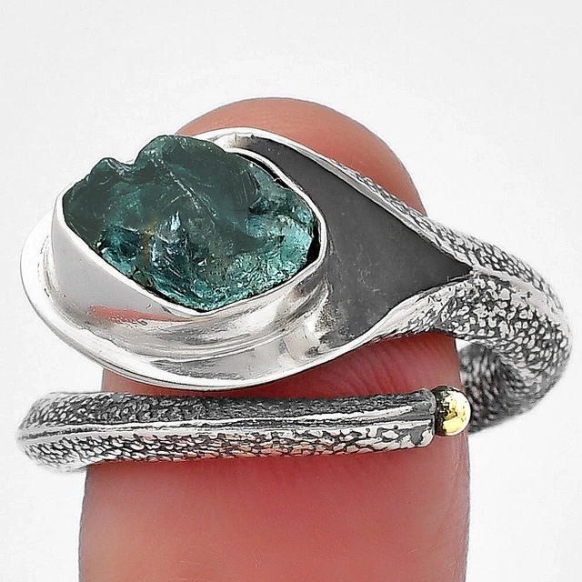 Aqua Apatit grob - Madagaskar 925 Sterlingsilber Ring s.8 Schmuck R-5038