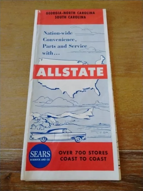 Sears Roebuck And Co. Allstate 1963 Map Of Georgia North And South Carolina