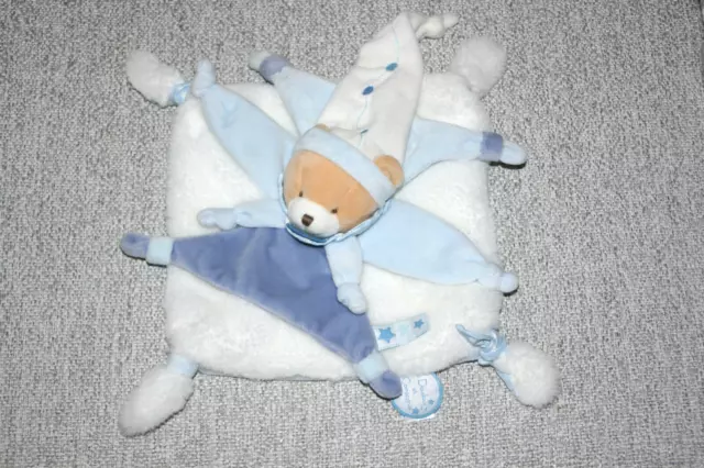 Doudou Et Compagnie Doudou Ours Plat Petit Chou Dc2716 Bleu Blanc Bonnet Neuf