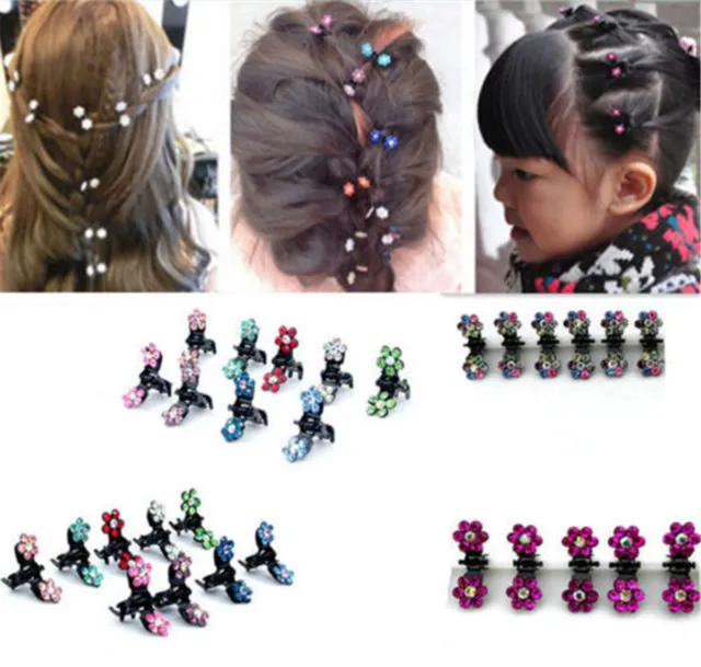 12Pcs Girls Hair Clips Sweet Rhinestone Crystal Flower Mini Kids Accessories aa