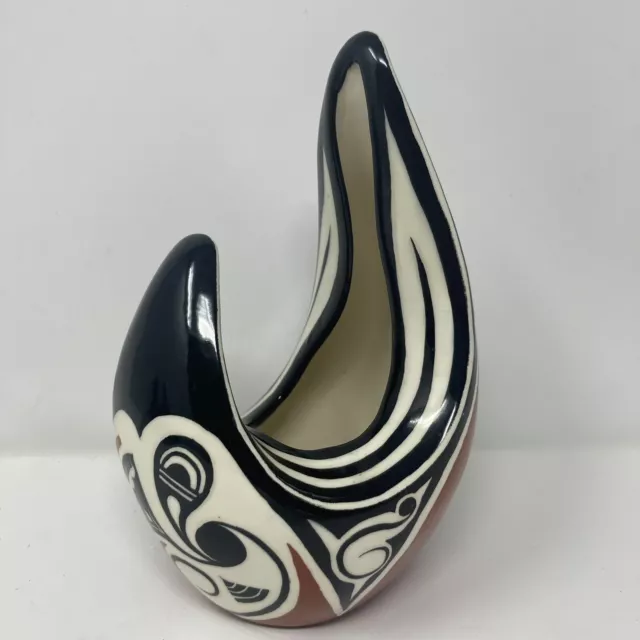 Ukrainian Art Pottery Vase Modernist w/ Rust Orange Black & White