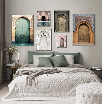 Moroccan Arch Old Door Canvas Painting Islamic Building Wall Art Poster Print