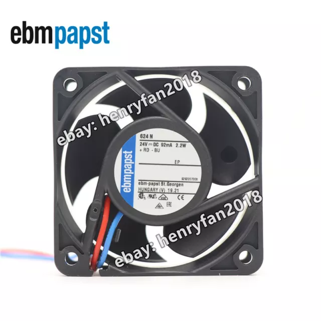 Ebmpapst 624N Axial Fan DC 24V 92mA 2.2W 60*60*25MM 2-wire 6100RPM Cooling Fan