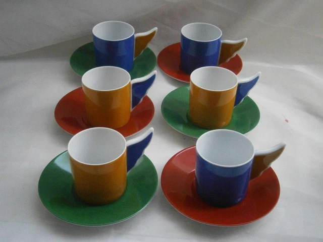 JC de CASTELBAJAC Dinnerware  DEMITASSE Cups & Saucers Set of 6 Vintage