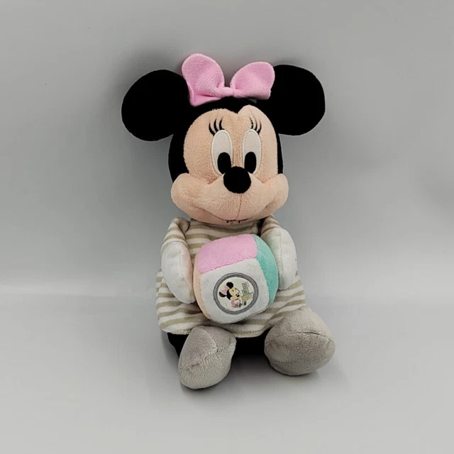 Doudou peluche musical Minnie rose gris bleu rayé DISNEY NICOTOY - 30464