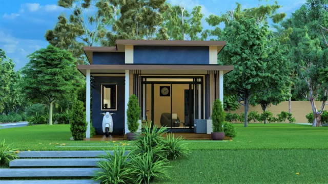 Custom Modern Tiny House Plans 543 sq.ft  1 Bed & 1 Bath Room with Free CAD File
