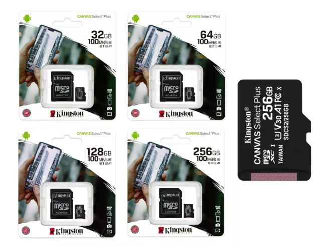 Kingston Micro SD Tarjeta 32/64/128/256GB Clase 10 SDHC SDXC Memoria + Adaptor