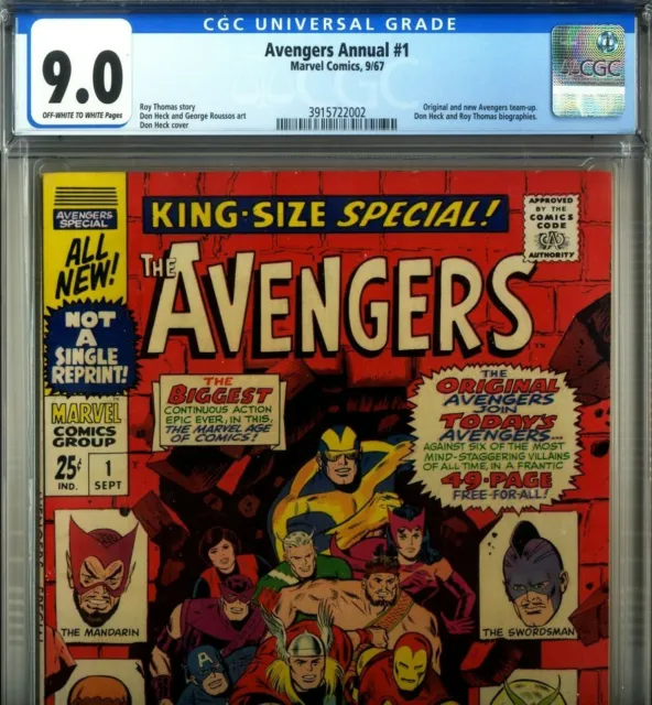 PRIMO:  AVENGERS Annual #1 VF/NM 9.0 CGC 1967 silver age LEE Marvel comics movie