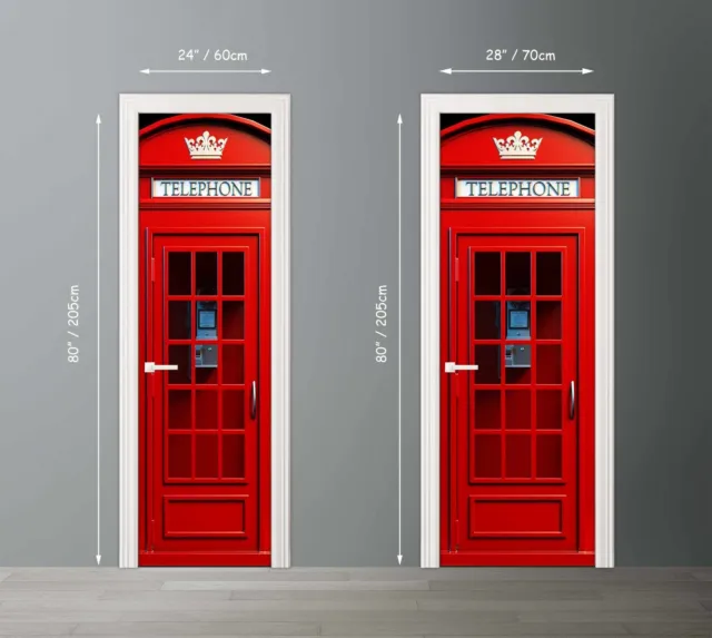 English telephone red box Door mural Cover Phone booth Peel and Stick art Decal 2