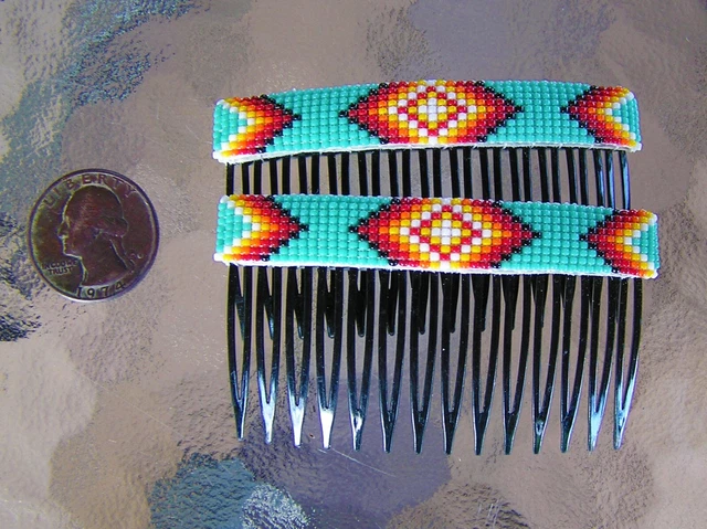 Very Nice Navajo Indian Handmade Beaded Hair Combs / Barrettes Earlene Nathaniel