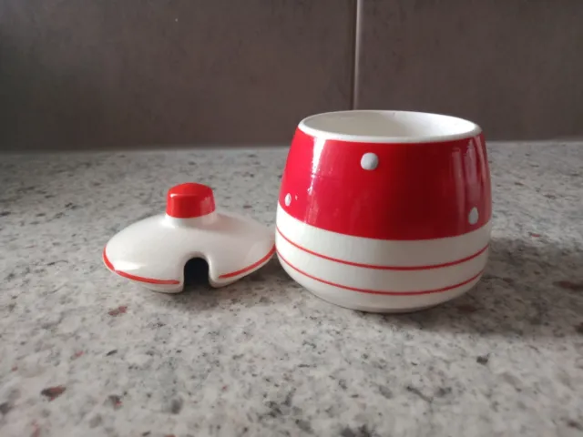 Midwinter Stylecraft. Red Domino. Mustard Pot & Lid. Made In England.