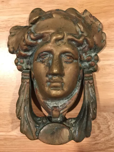 Antique Heavy Brass Bronze Face Door Knocker