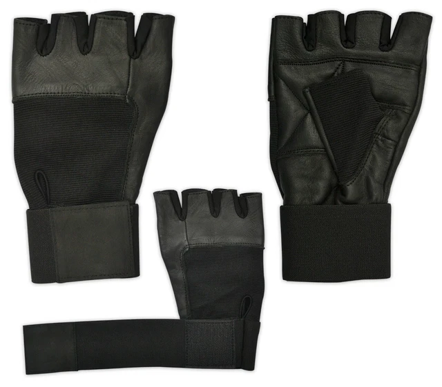 Leather Weight Lifting Padded LONG STRAP GLOVES Exercise Fitness Training Gym