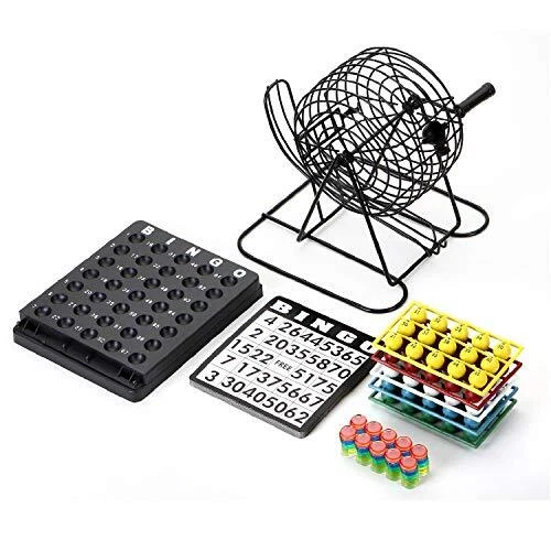 Bingo Game Set,8 Inch Metal Cage with Master Board,75 Multicolored Balls,150