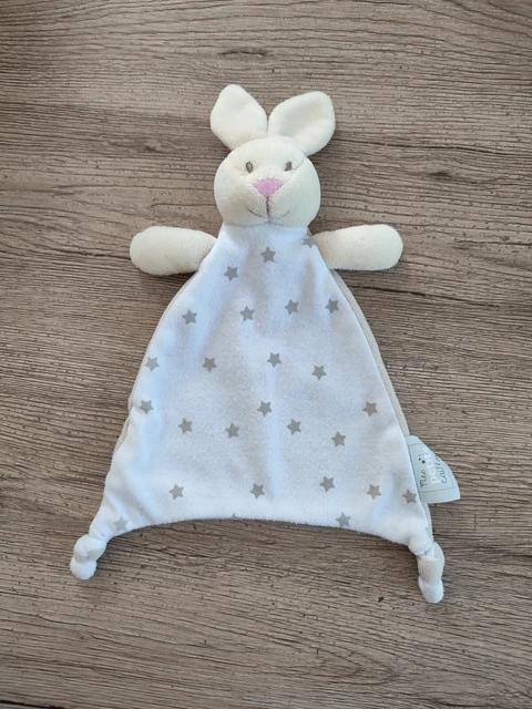 Doudou Mes Petits Cailloux  Lapin Plat Blanc Beige Gris Etoile