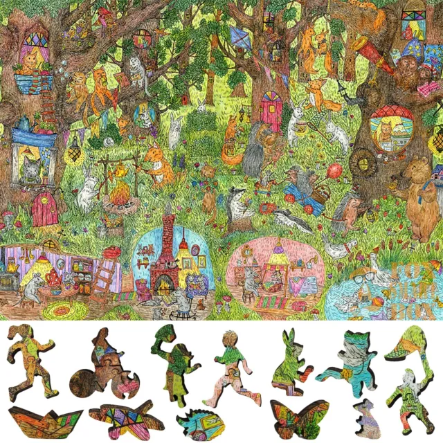 Wooden Jigsaw Puzzle for Adults by FoxSmartBox -245 pieces- Fairy Forest. Summer