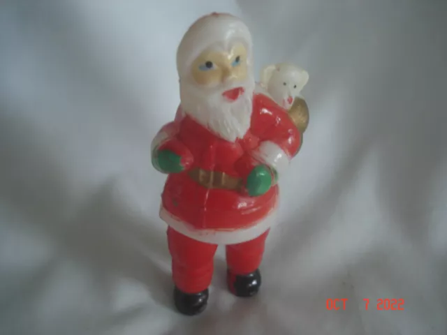 DELIGHTFUL Vtg. SANTA w/ SACK RATTLE PLASTIC / CELLULOID FIGURINE Hong Kong