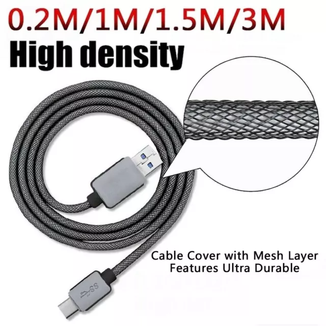 New Braided Usb 3.1 To Type-C Usb Data Sync Charging Cable Cord 0.2M 1M 1.5M 3M