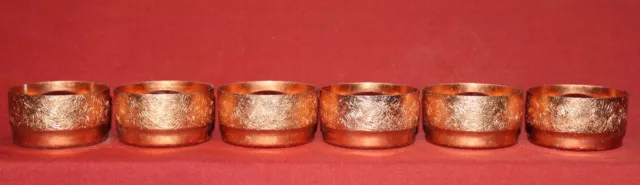 Vintage hand made set 6 small engraved copper candle holders