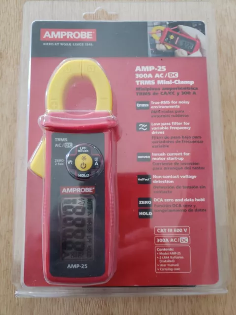 Amprobe AMP-25 300A True-RMS Autoranging AC/DC Mini-Clamp Meter w/ NCV