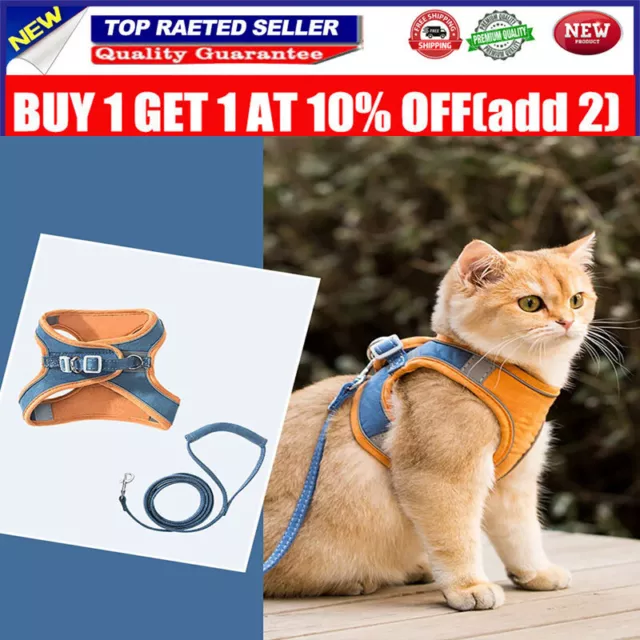 Arnés para caminar gatito perros gato cuello correa de plomo mascotas chaleco malla ajustable lu