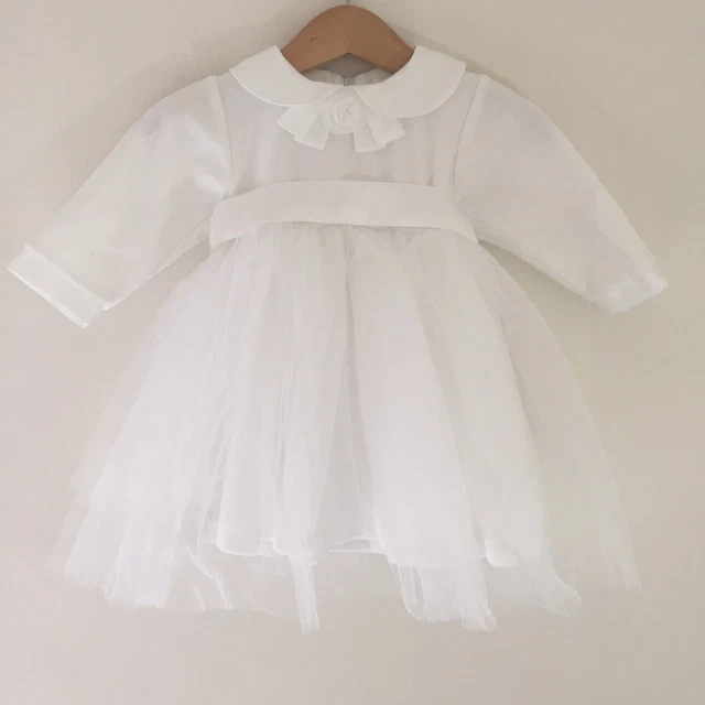 Abito Bambina 6-9 mesi fino 74 cm Battesimo Compleanno Maniche lunghe 77% Cotone