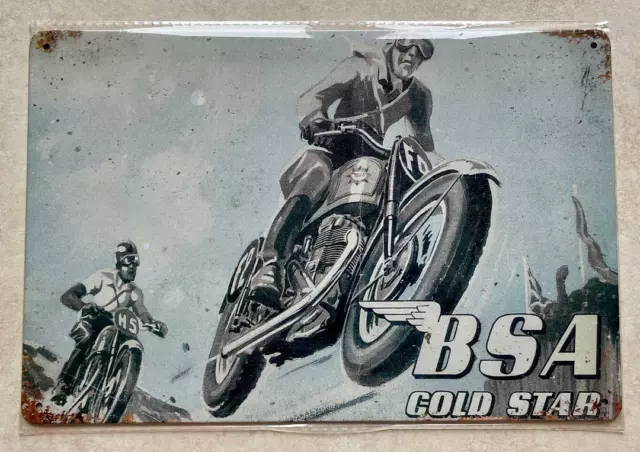 BSA GOLD STAR MOTORRAD METALLSCHILD MANN HÖHLE GESCHENK GARAGE WERKSTATT FAHRRAD 20x30cm