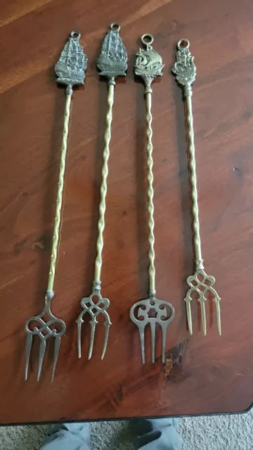 4- Vintage Brass Roasting Forks