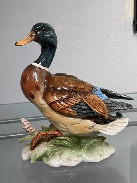 Vintage Handbemalte Keramik Mallard Entenfigur Statue Ornament Signiert