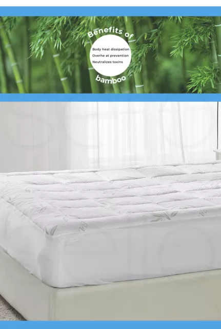 Dreamz Bamboo Pillowtop Mattress Topper Protector Cover Underlay Pad All Size 3