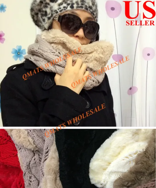 Knit Faux Fur Loop Circle Infinity Fuzzy Scarf Neck Warm WINTER