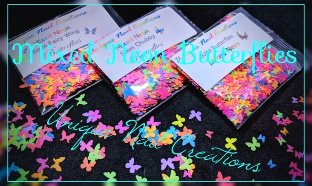 NEON BUTTERFLY Glitter⭐U Choose Color~Nail Art•Acrylic•Gel•Body Art•Face