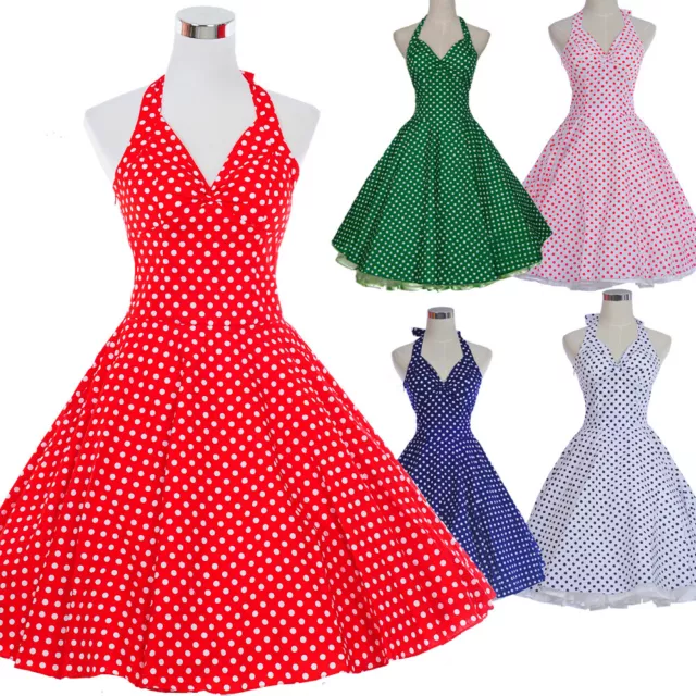 Vintage 50s 60s Swing Retro Rockabilly Dress Polka Dot Festival Party Dress