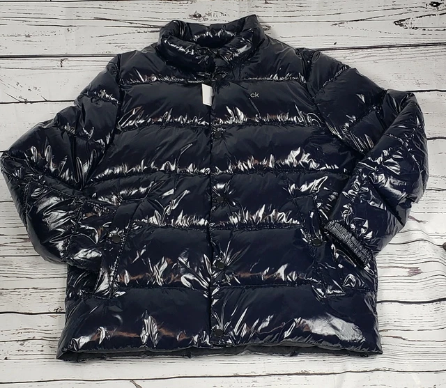 New Calvin Klein High Shine Puffer Jacket Coat Blue  CM152963 Mens Size Large