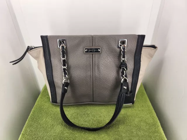 Jessica Simpson Dark Grey Large leather Bag Dark Silver Hardware  Chain Accents