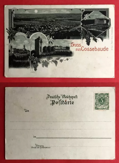 Mondschein Litho AK COSSEBAUDE bei Dresden 1900 Wilhelmsburg Ortsansicht ( 76032