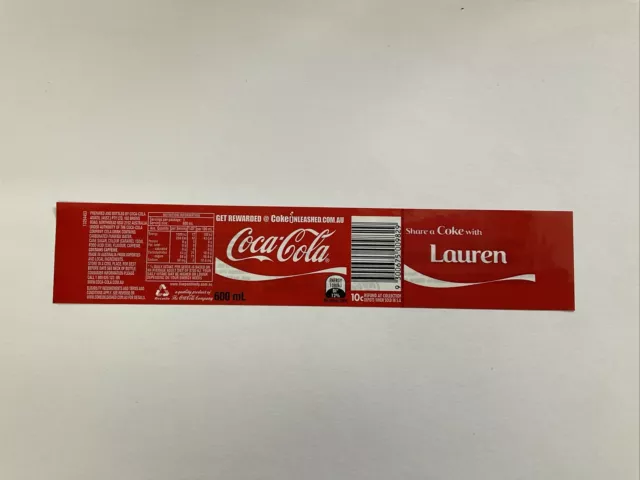 Coca Cola Label “Lauren”  Year 2011. From a 600ml Bottle