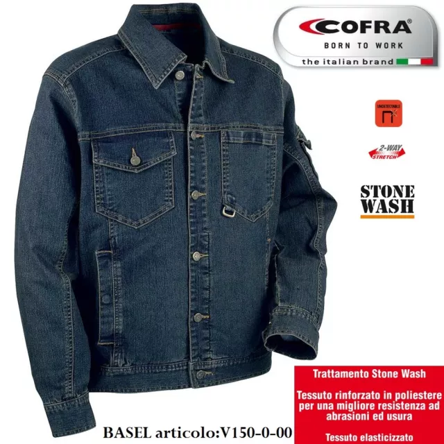 Giacca jeans giubbino da lavoro COFRA BASEL multitasche per edilizia, logistica