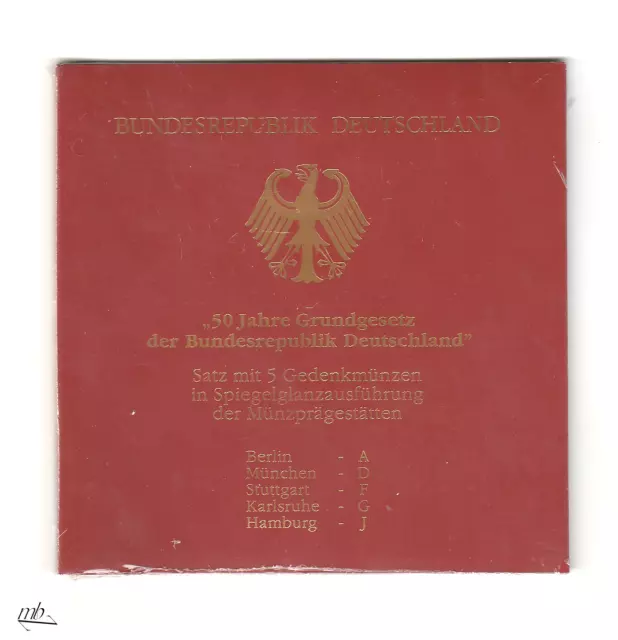 BRD 10 D-Mark 1999 A/D/F/G/J   50 Jahre Grundgesetz PP in OVP  717