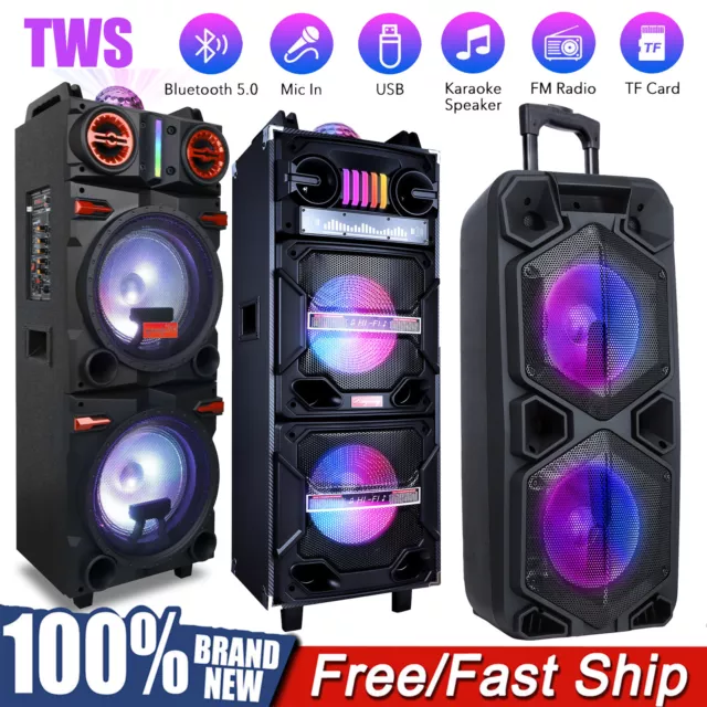 Wireless Bluetooth Speaker Dual 10" Woofer Party FM Karaok DJ AUX W/ Mic Remote